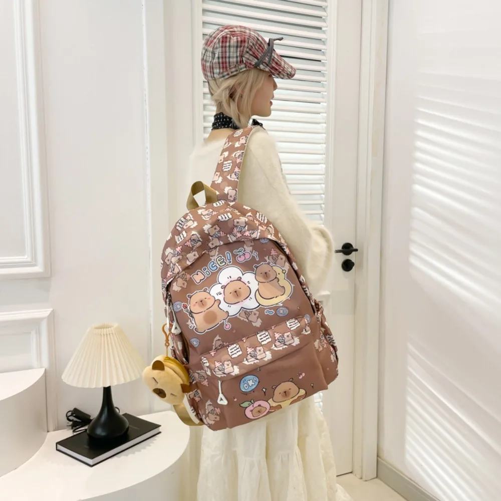 Cute Large Capacity Capybara Backpack Canvas Breathable Students Schoolbag Cartoon Ultra-light Book Bag Gifts