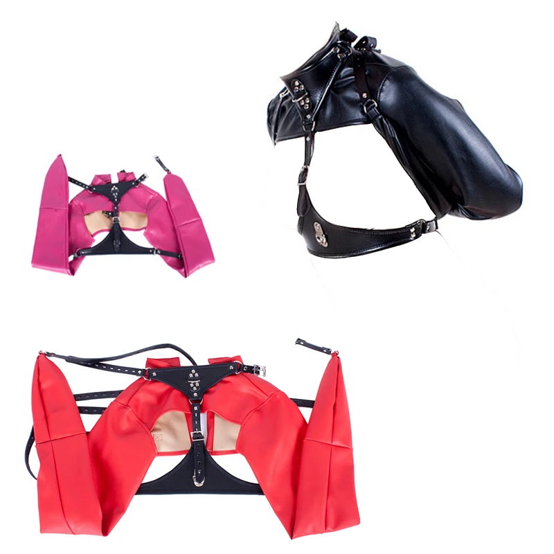 Women's Sexy Lingerie,Armbinder Restraint Leather Open Breast Cupless Straitjacket Top,BDSM Slave Bondage Erotic Costume Sex Toy