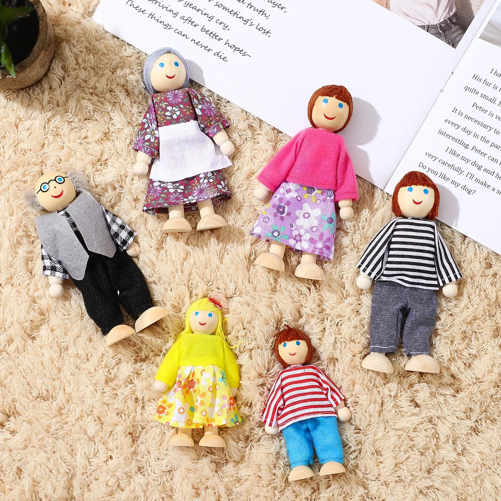 6/7 stücke Familie Mitglied Puppen Holz Puppet Spielzeug Kinder Pretend Spielen Spielzeug Puppe Haus Menschen Set Storytelling Spielzeug geburtstag Geschenk