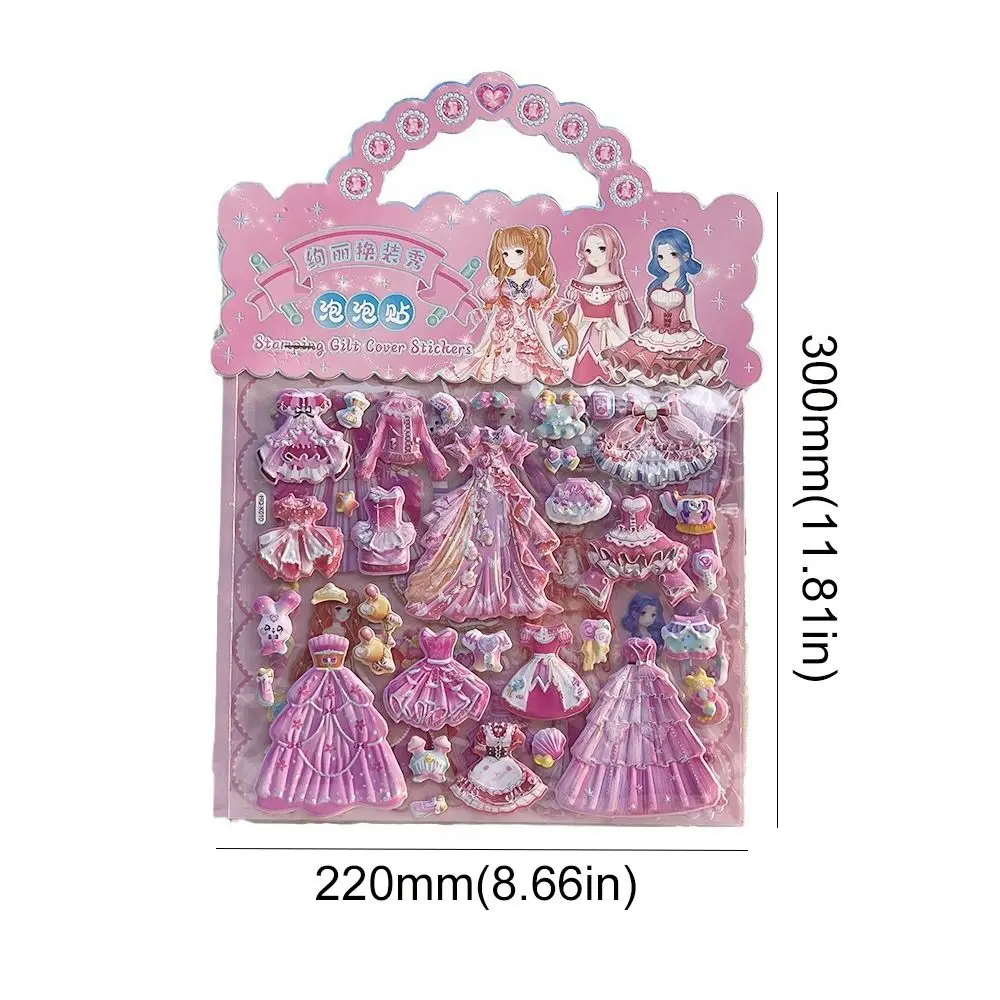 2 แผ่น/ถุงเครื่องเขียน Kawaii Princess Dress Up สติกเกอร์การ์ตูนตกแต่งโฟมสติกเกอร์น่ารัก DIY 3D Puffy สติกเกอร์ของขวัญ