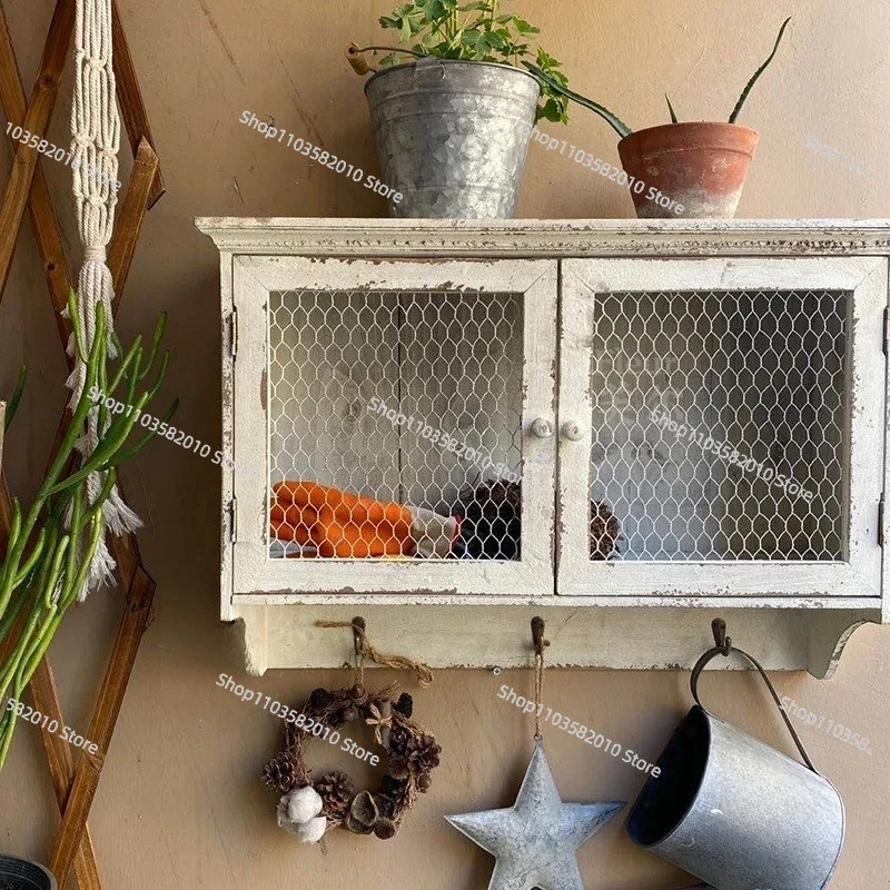 American Country Solid Wood Storage Cabinet, Retro Wall Cabinet, Multi-use Storage for Coffee Shop Home Decor Gardening Grocery