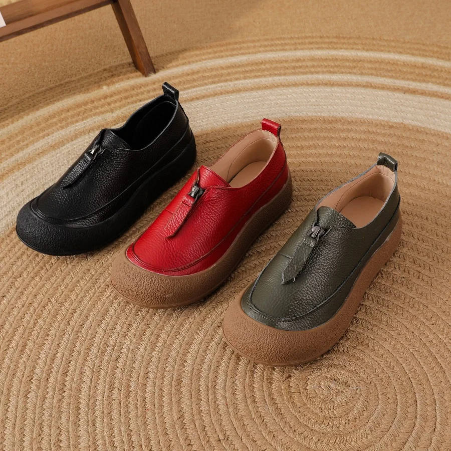 New Zip Up Flats Shoes for Women Real Leather Moccasins Woman Unique Luxury Flat Driving Shoes Ladies Red Flats Mom Casual Shoes view 6