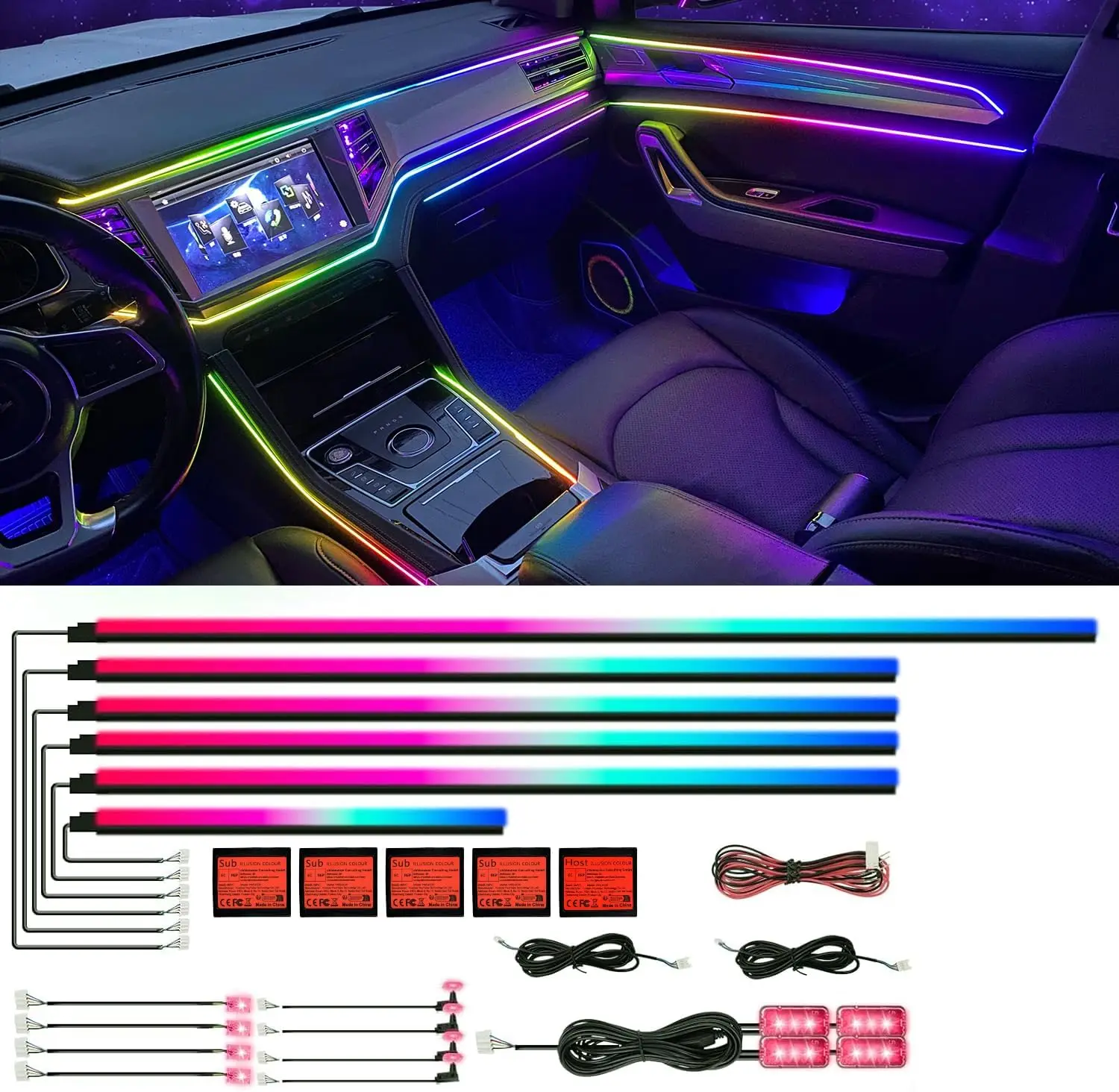 

18-in-1 RGB Car LED Strip Light with APP, Music Sync, 128 Colors for Interior Decoration