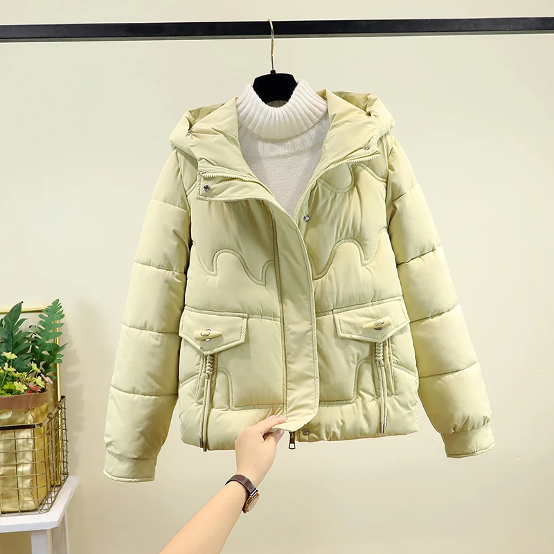

Winter Women's down Cotton Jaet Warm Hooded ort Sle Faion Loose plus Size Korean Version Thiened Long Sve Zipper