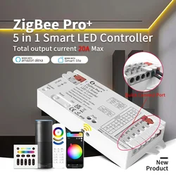 Zigbe3.0pro + Smart LED Strip Controller GL-C-201P Max 20A 5 IN 1 12-24V Single color/CCT/RGB/RGBW/RGBCCT Tuya APP controllo vocale