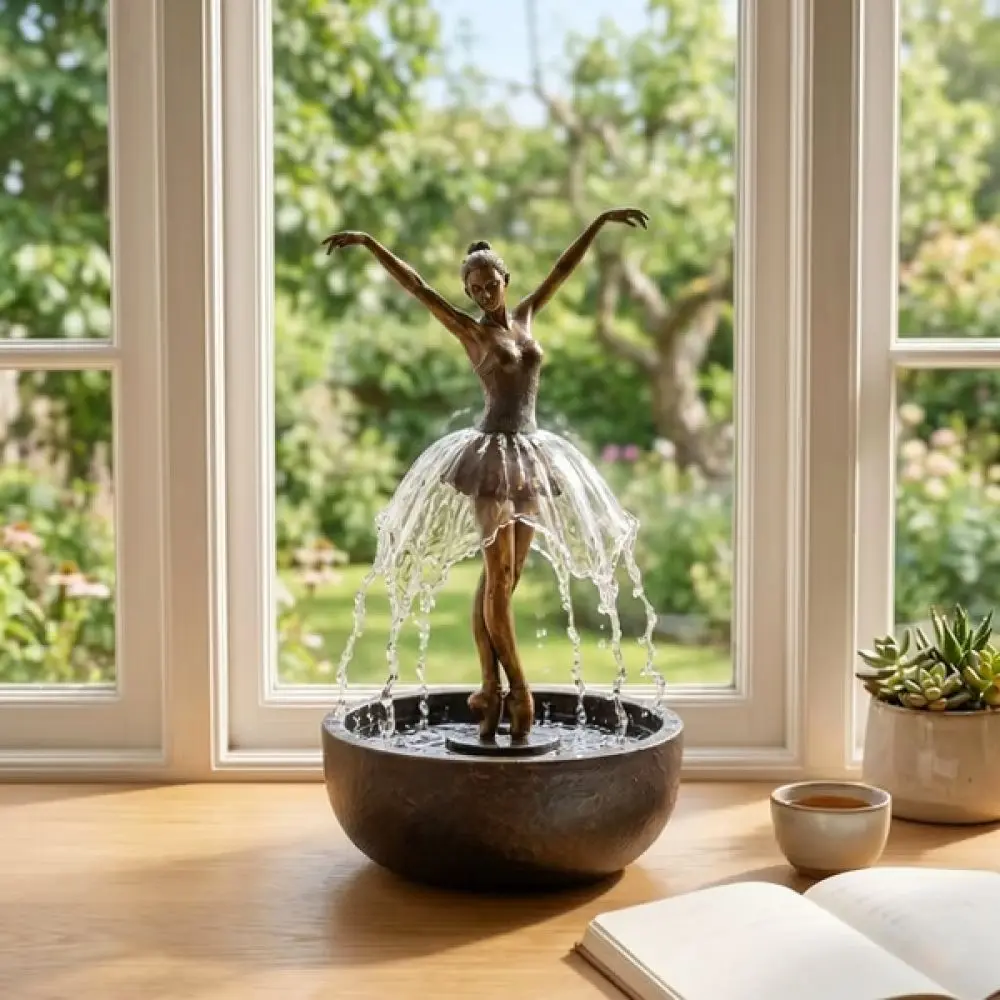 Ballerina Figurine Desktop Fountain Resin Ornament Elegant Waterfall Feature Decorative Sculpture For Home Office Decor