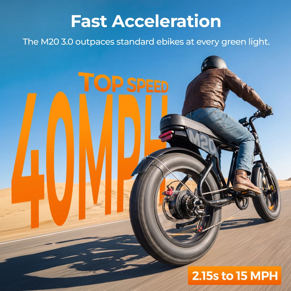 ENGWE M20 3.0 Moped-Style Electric Bike, 3300W Peak, 60V 20Ah, 40 MPH, 90-Mile Range, 20x4 Tires, Full Suspension image 8