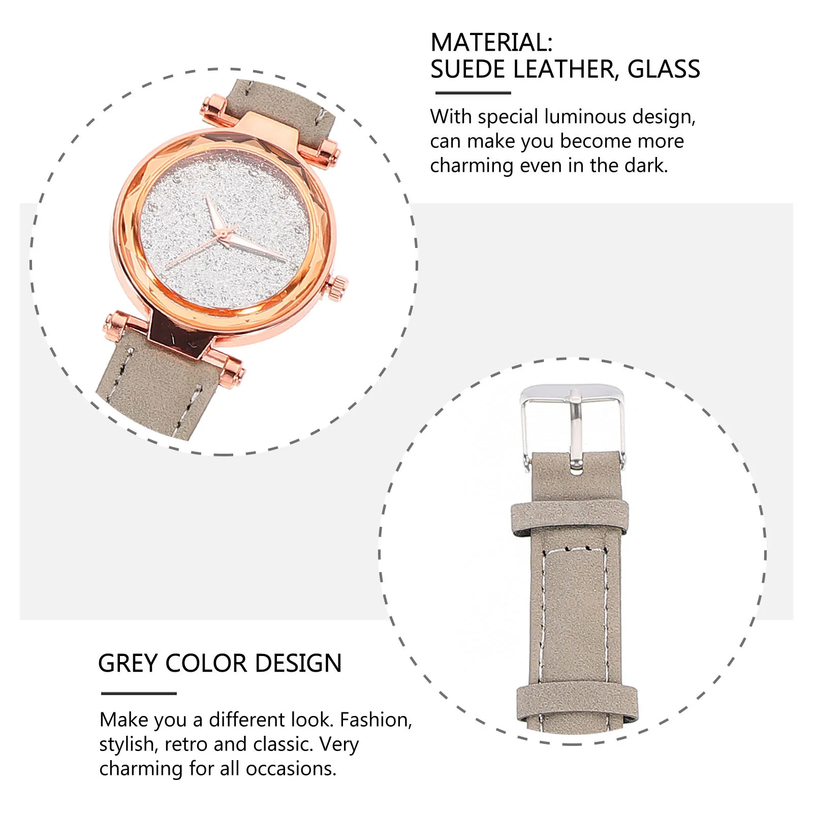 2 قطعة ساعات مضيئة رمادي ساعة الموضة الحديثة للجنسين ساعة اليد دائم صديقة للبيئة الجلد المدبوغ هيبوالرجينيك