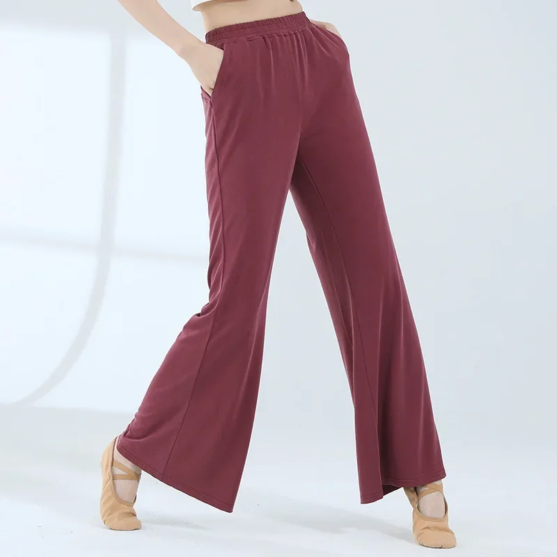 Dance pants women's new pocket practice yoga pants loose copper ammonia silk training folk dance wide-leg