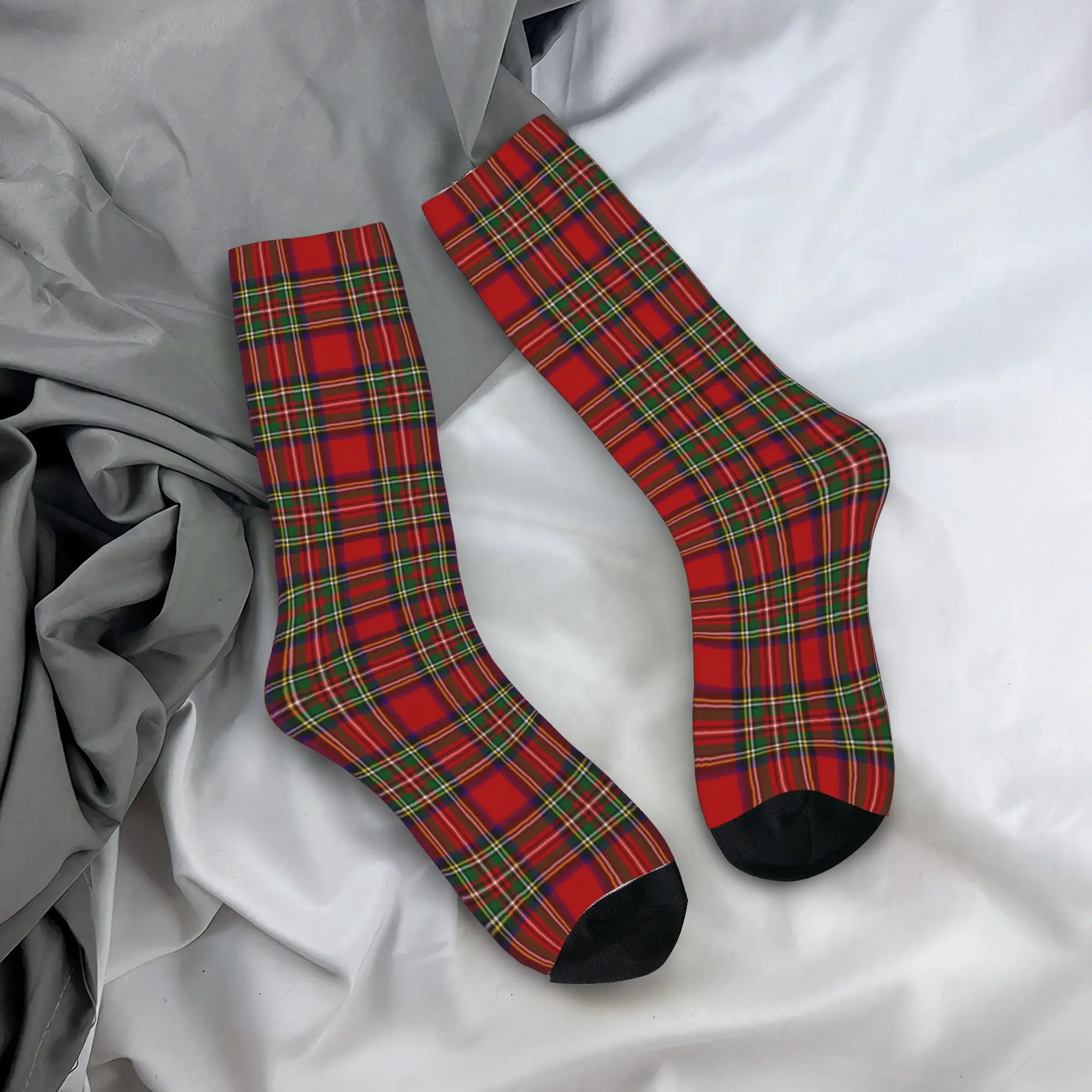 Custom Cute Men's Modern Classic Red Tartan Dress Socks Unisex Warm Comfortable 3D Printing Fashion Plaid Check Crew Socks