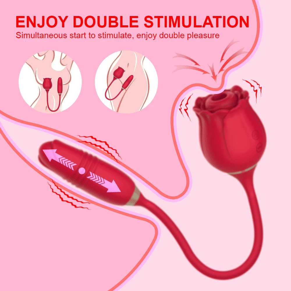 Rose-Sucking Thrusting Vibrator Blowjob Clitoris Stimulation Vacuum Stimulator Nipple Clit Sucker Sex Toys for Women Joinjjtoy