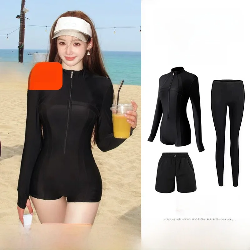ins-style-women's-one-piece-long-sleeve-diving-suit-quick-dry-nylon-professional-surfing-and-scuba-diving-outfit-flat-angle