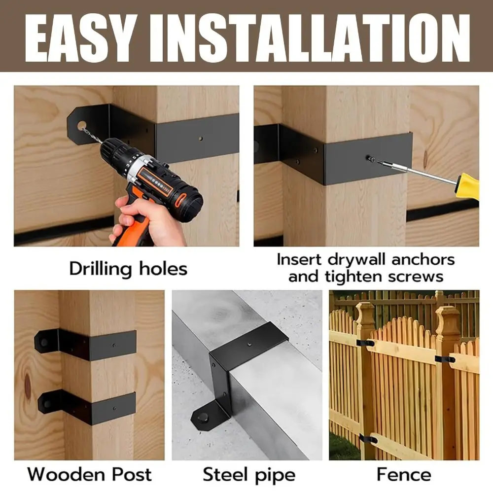 4pcs Heavy Duty Strap Post Ties Corrosion Resistant Black Fence Post Brackets Sturdy Construction U-Shaped Design