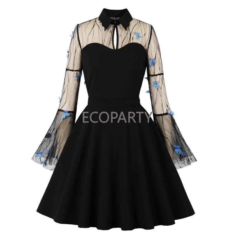 

New arrival three-dimensional embroidery stitching temperament large pendulum retro dress autumn and winter women's wear