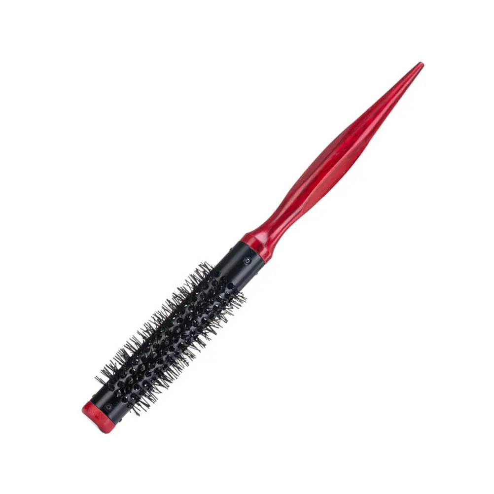 

Aluminum Core Nylon Bristle Round Comb Brush with Spiral Head Design for Scalp Massage Hair Detangling and Styling 1.2cm Wooden