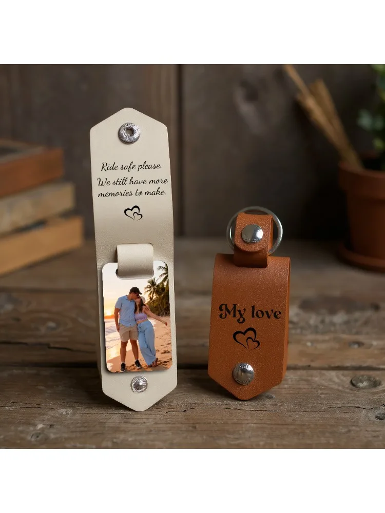 Aangepaste foto lederen sleutelhanger bedrukte foto gepersonaliseerde sleutelhanger lasergravure tekst sleutelhanger cadeau voor familie minnaar vrienden doos - afbeelding 2