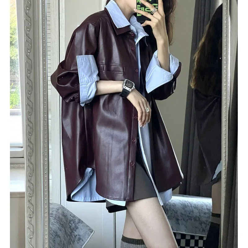 Blouses Jackets Shirts Faux Leather Jackets Coats Winter/Autumn Wear Women's Minimalist Casual New Fashionable Versatile Unique