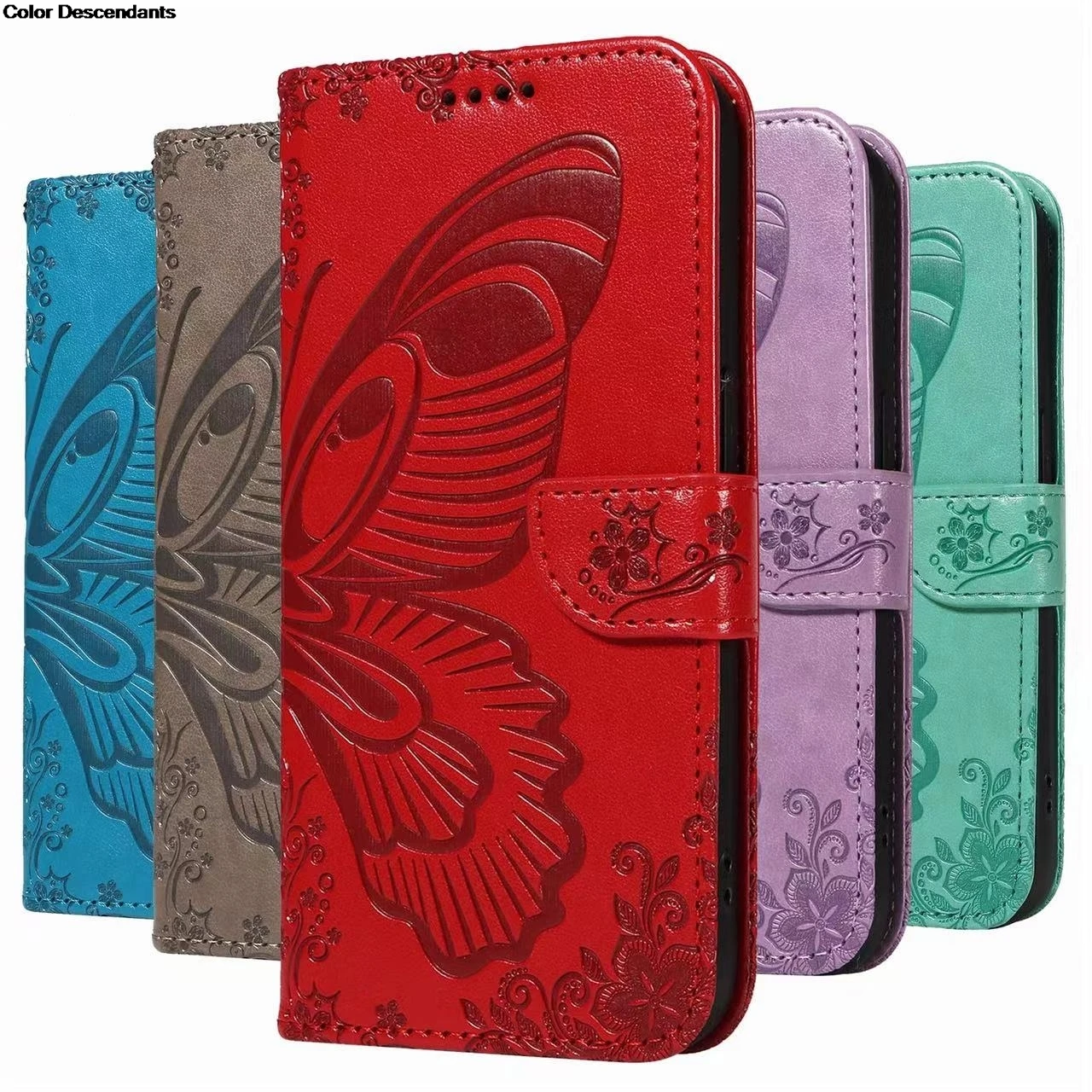 For iPhone 6s 7 8 Plus XS XR 11 12 13 14 15 16 SE2 SE3 SE4 New Embossed Phoenix-Tail-Butterfly Phone PU Leather Case Stand Cover