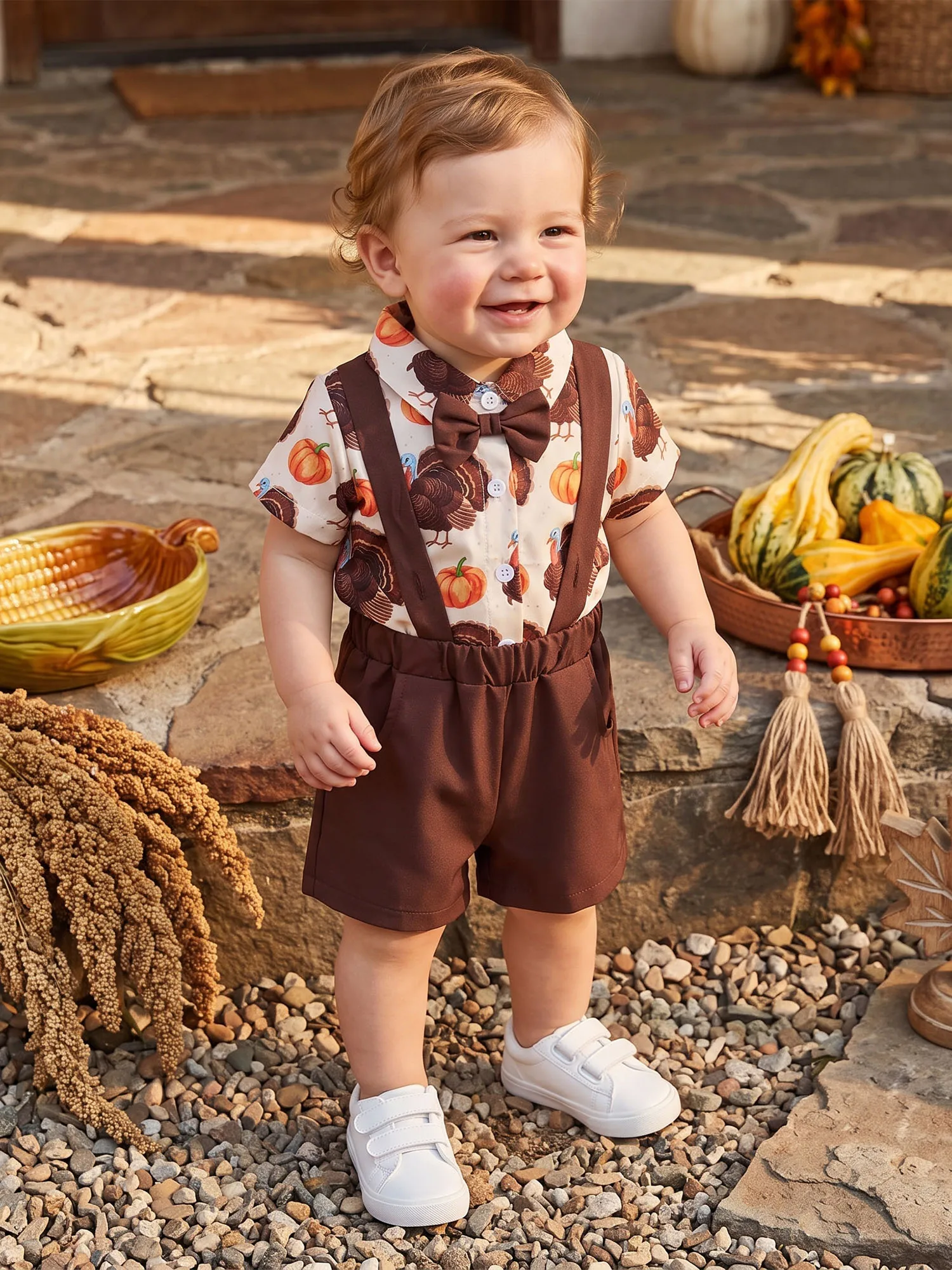 Sleeve Romper  Infant Romper Infant Boy Thanksgiving Outfit Romper Suspender New Sleeve Romper