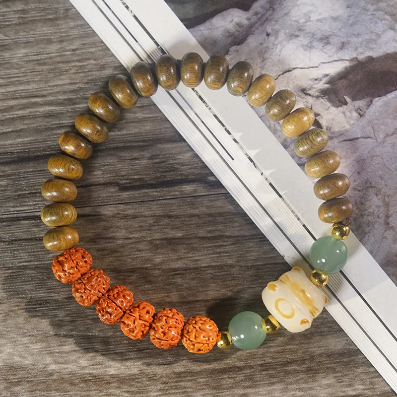 

Новый зеленый сандаловый абакус из бисера, двухцветный браслет Rudraksha с одной петлей и кошачьим когтем, коллекционные четки, ювелирные изделия