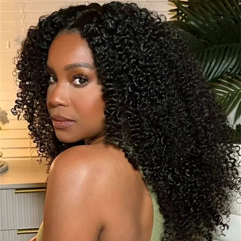 200% نصف الباروكات شعر الإنسان الأفرو غريب مجعد عقال شعر مستعار ترقية 3 في 1 نصف شعر مستعار مع الرباط سلس كليب Ins الوجه على شعر مستعار