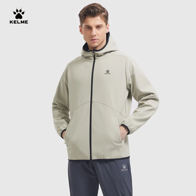 KELME Winter Men's Cotton Jacket Running Training Waterproof OverCoat Short Hooded Warm padded woven Sports Jackets 9347WT1007