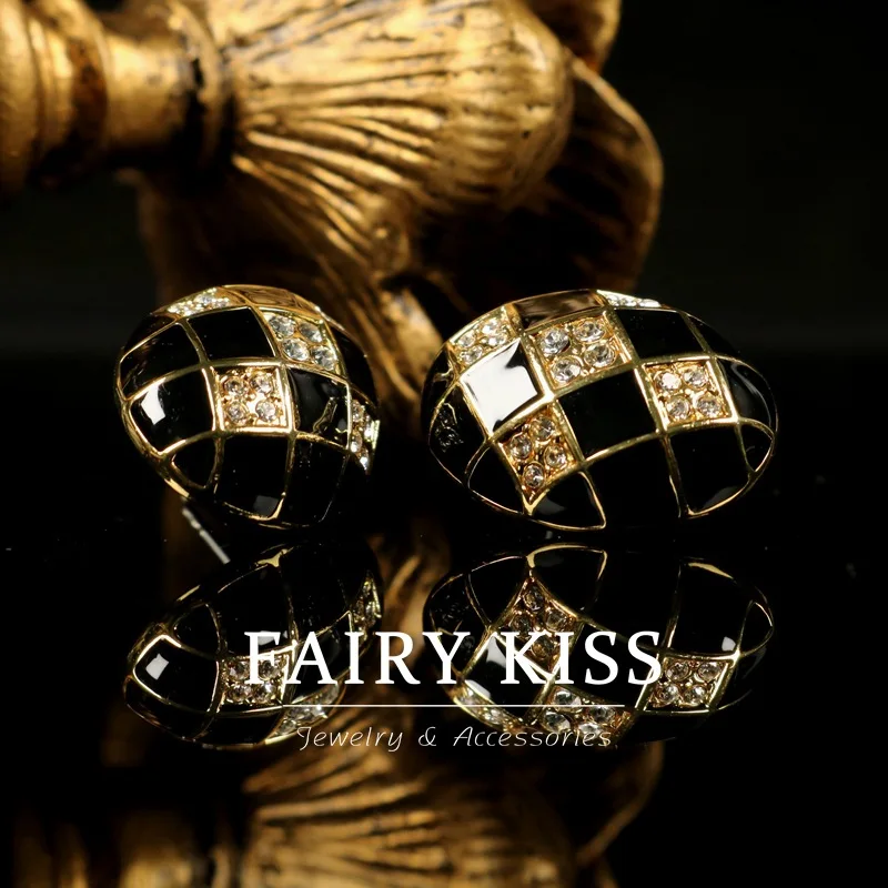 color-block enamel diamond gold-plated earrings necklace waterdrop stud earrings