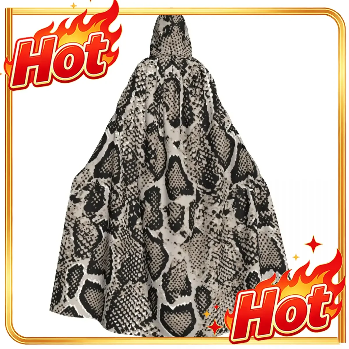 Adult Cloak Cape Hooded Vintage Snake Skin Medieval Costume Witch Wicca Vampire Carnival Party