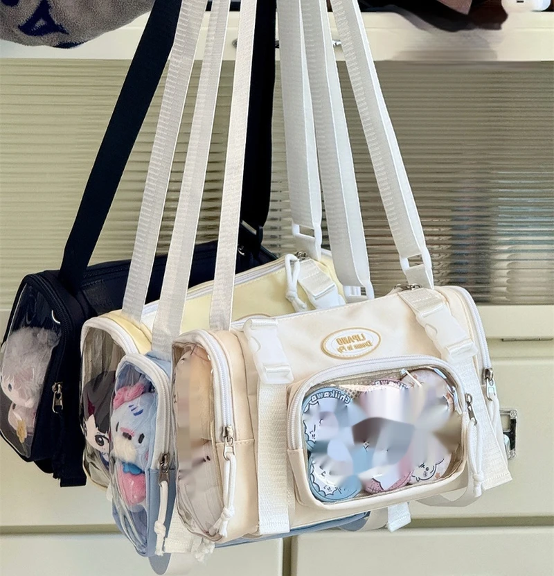 Mini cute Canvas Itabag Korean-Style Casual Crossbody Bags Ita Bag With Transparent Pocket，Stylish Small  Shoulder Bag For Women