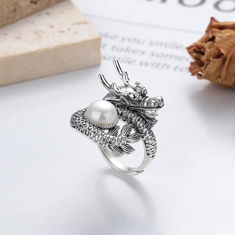 Ring 925 Sterling Silver Luxury Quality Jewelry Argent Dragon Adjustable Silver Ring Lucky Mascot Fashion 925 Genuine Wholesale