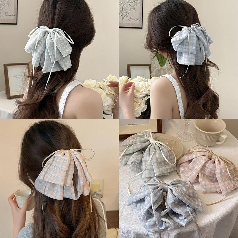Retro karierte Schleife Haarnadel süßes Temperament kleine Hai Clip modische Mädchen Haarnadel Haarschmuck