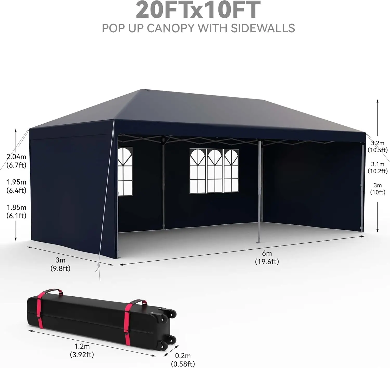 10x20FT Pop Up Canopy Tent Commercial Heavy Duty Canopy Tent Quick and Easy Assembly 4 Removable Sidewalls for Wedding Backyard