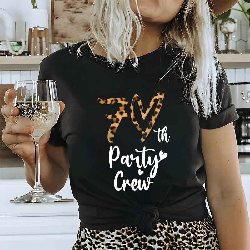 70th Birthday Squad Party Crew T-Shirt for Women Birthday Matching Y2k Tops Leopard Graphic  Short Sleeve Tees Female Clothing