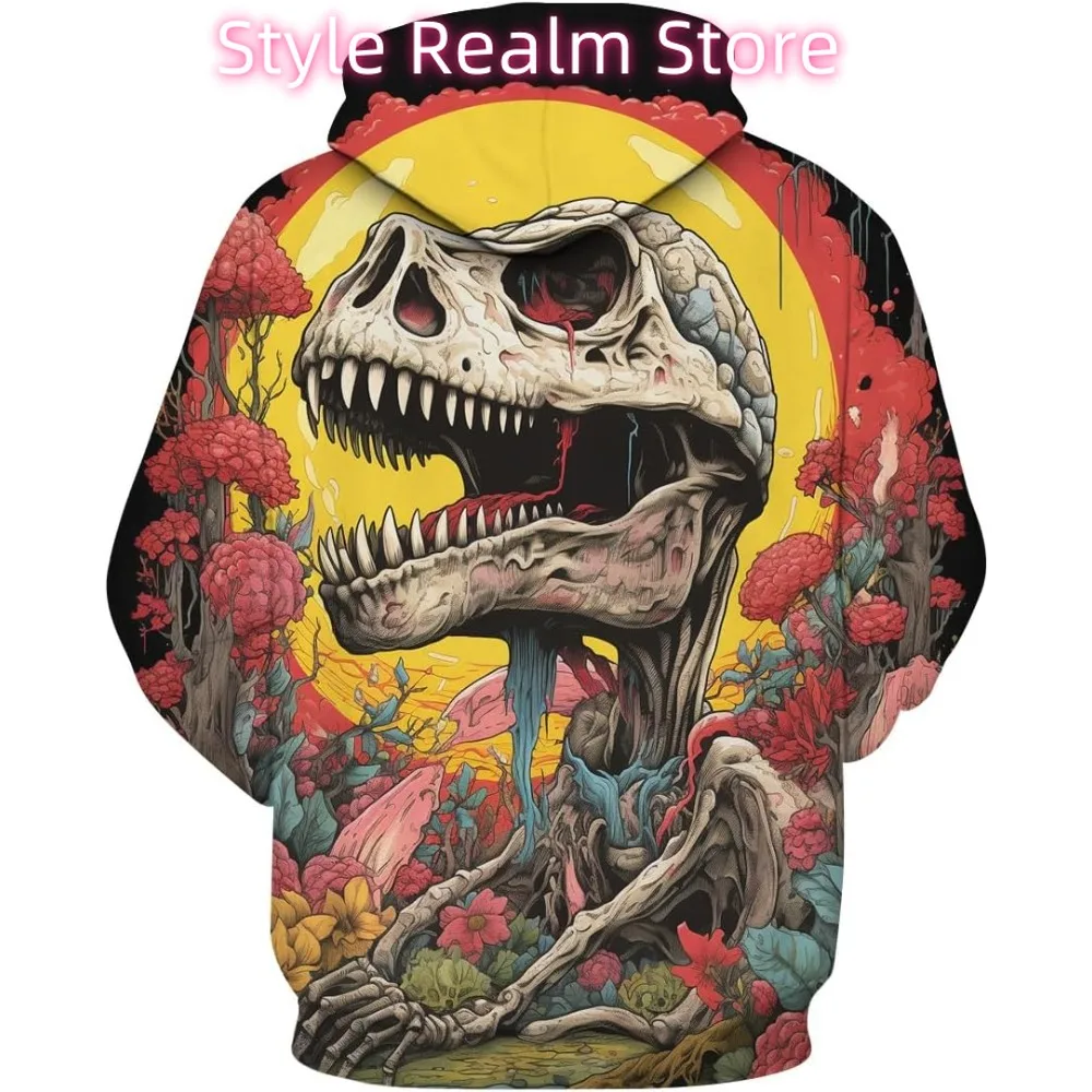 الرجال الجدة ديناصور هوديي 3D الجمجمة نمط تريبي طويلة الأكمام البلوز هوديس