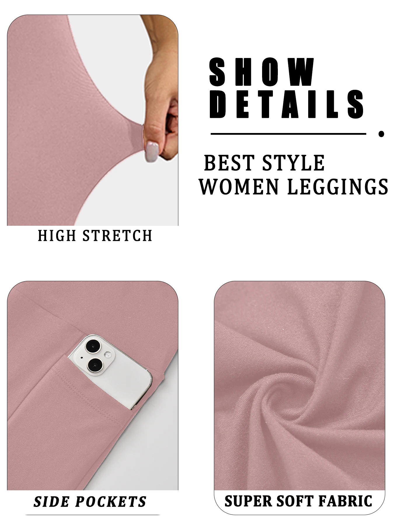 Superzachte legging met zakken voor dames, hoog getailleerde buikcontrole workout yogabroek