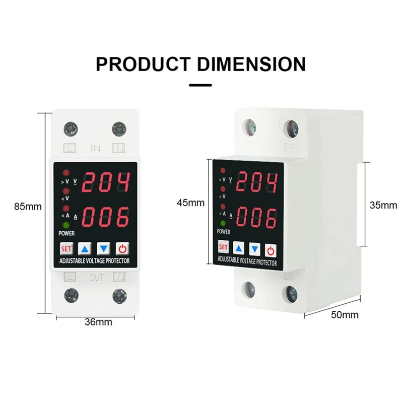 Din Rail Dual Display Relay Device Protector Relay And Under Voltage Protective Devices Protector Relay 40A