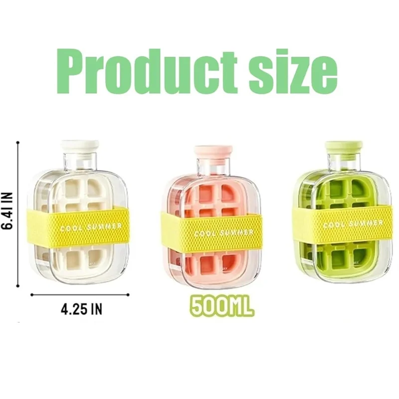 ABVS Icecube-Flasche und Wasserflasche, 2-in-1-Icecube-Tablett-Kombination mit Deckel und Behälter, leicht zu entriegeln für Gefrierschrank, 500 ml