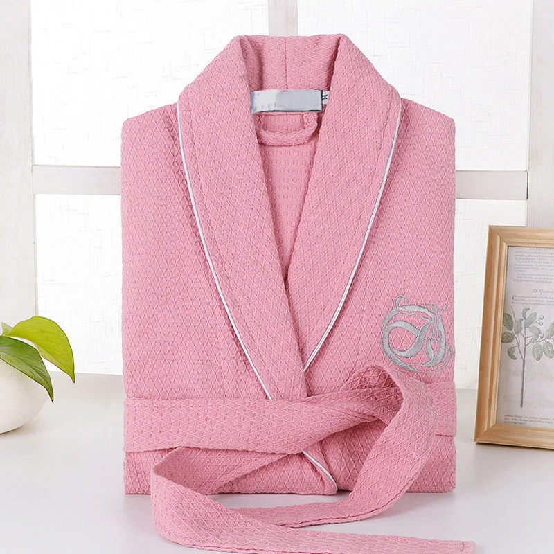 100% Cotton Waffle Bathrobe Men Women Couple Nightgown Hotel Bathrobes Spring Autumn Waffle Bath Robes Sleepwear Nightwear