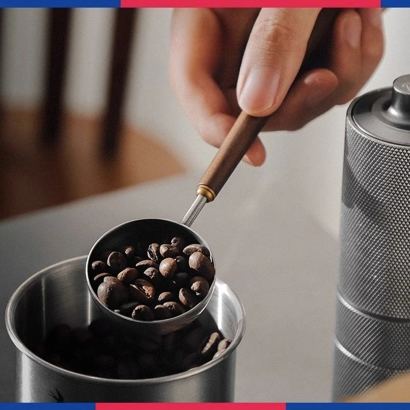 Bincoo Wooden Handle Stainless Steel Coffee Scoop Tablespoon Measuring Spoon Walnut Wood Long Handle Coffee Spoons Kitchen Tools