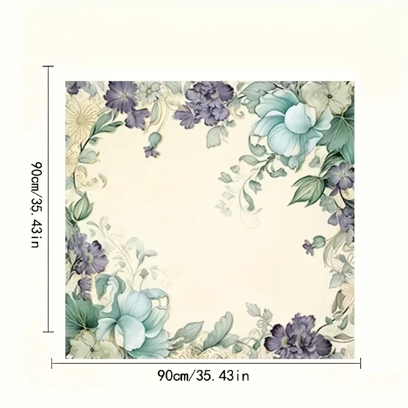 1pc Retro Art Green Floral Square Tablecloth Suitable for Family Kitchen, Dining Party