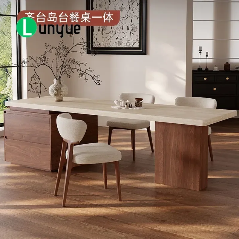 Song Aesthetics Qiping Island Dining Table Travertine Rock Slate Medium Ancient Style Multifunctional Open Kitchen Furniture
