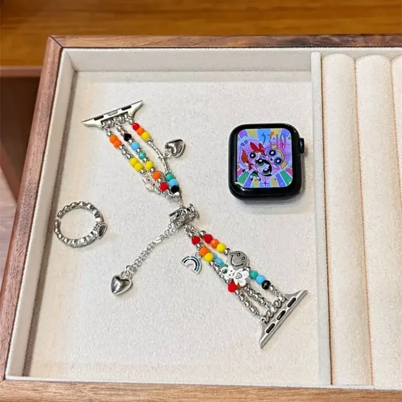 قوس قزح كاندي حبة سوار حزام متوافق مع iWatch حزام 38 مللي متر 40 مللي متر 41 مللي متر 42 مللي متر 44 مللي متر 45 مللي متر 49 مللي متر حزام اليدوية المألوف