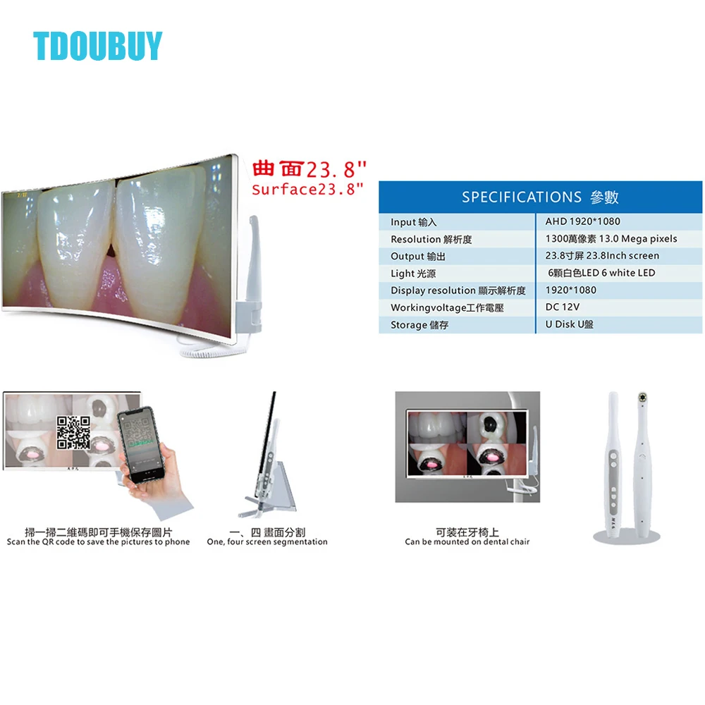 

TDOUBUY4K IP68 Водонепроницаемая изогнутая камера для полости рта Эндоскоп для хирургии стоматологических косметических клиник Сертифицированный CE