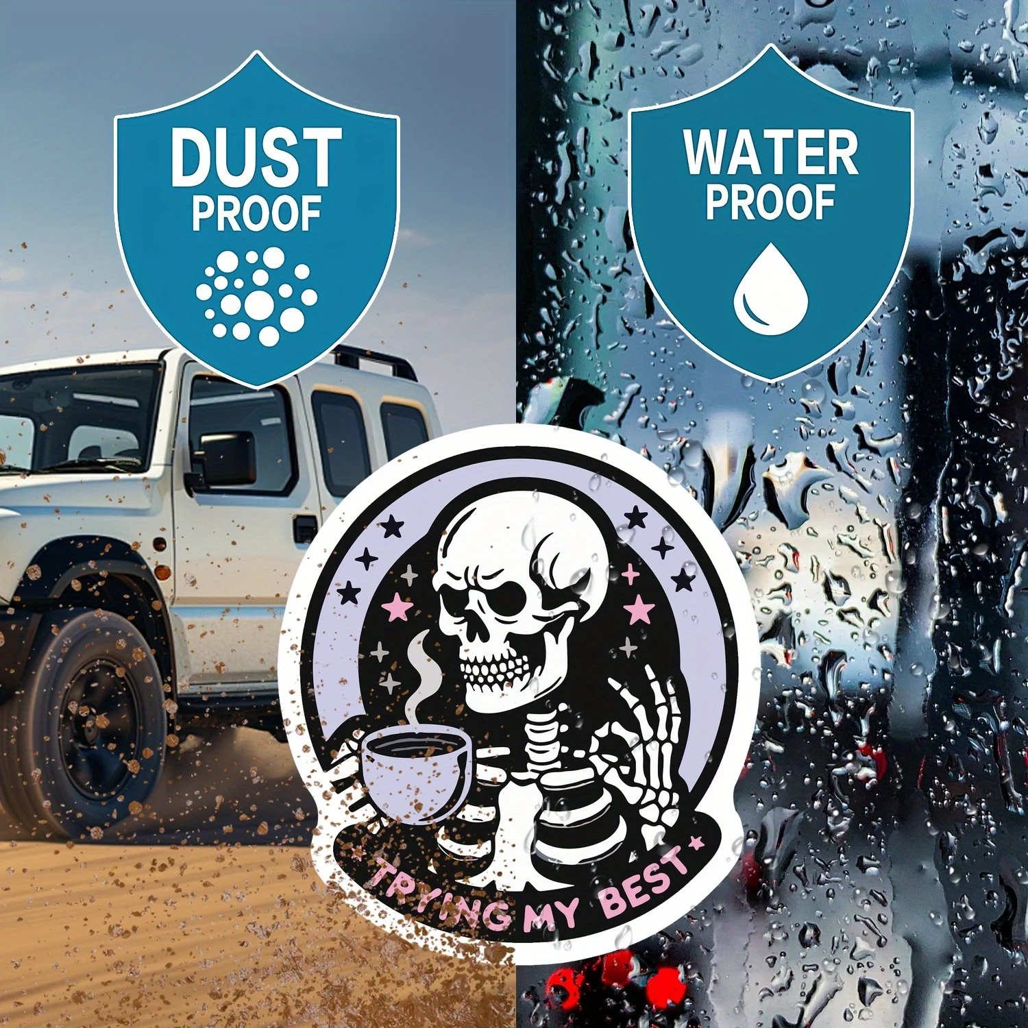 Esqueleto vibrante de 1 unidade – Adesivo temático "Trying My Best", ótimo para bicicletas, guitarras, geladeiras, cadernos e organizadores de mesa