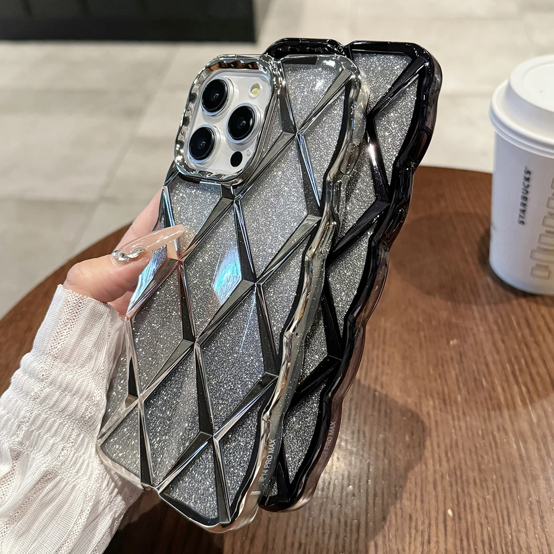 Etui na telefon Luxury Plating Diamond Lattice Grid Glitter do iPhone 14 11 12 13 15 Pro Max 14 Plus Miękka silikonowa osłona odporna na wstrząsy