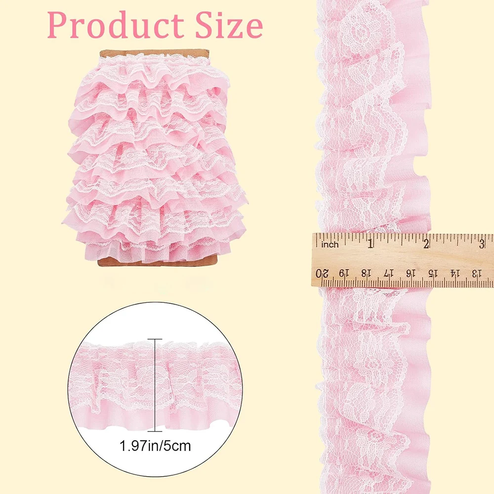 2 Yards Spitzenstoff Schwarz Weiß Rosa Falten Welle Stickerei Trim DIY Hochzeitskleid Party Dekoration Aufnäher Applikation Handwerk – Detail 2