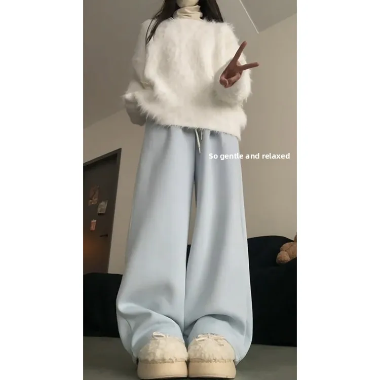 الأزرق Fce اصطف ثي عالية الخصر بنطال ذو قصة أرجل واسعة المرأة الخريف الشتاء جديد Sle ساكاموتو Sle فضفاضة تناسب مستقيم الساق بنطلون