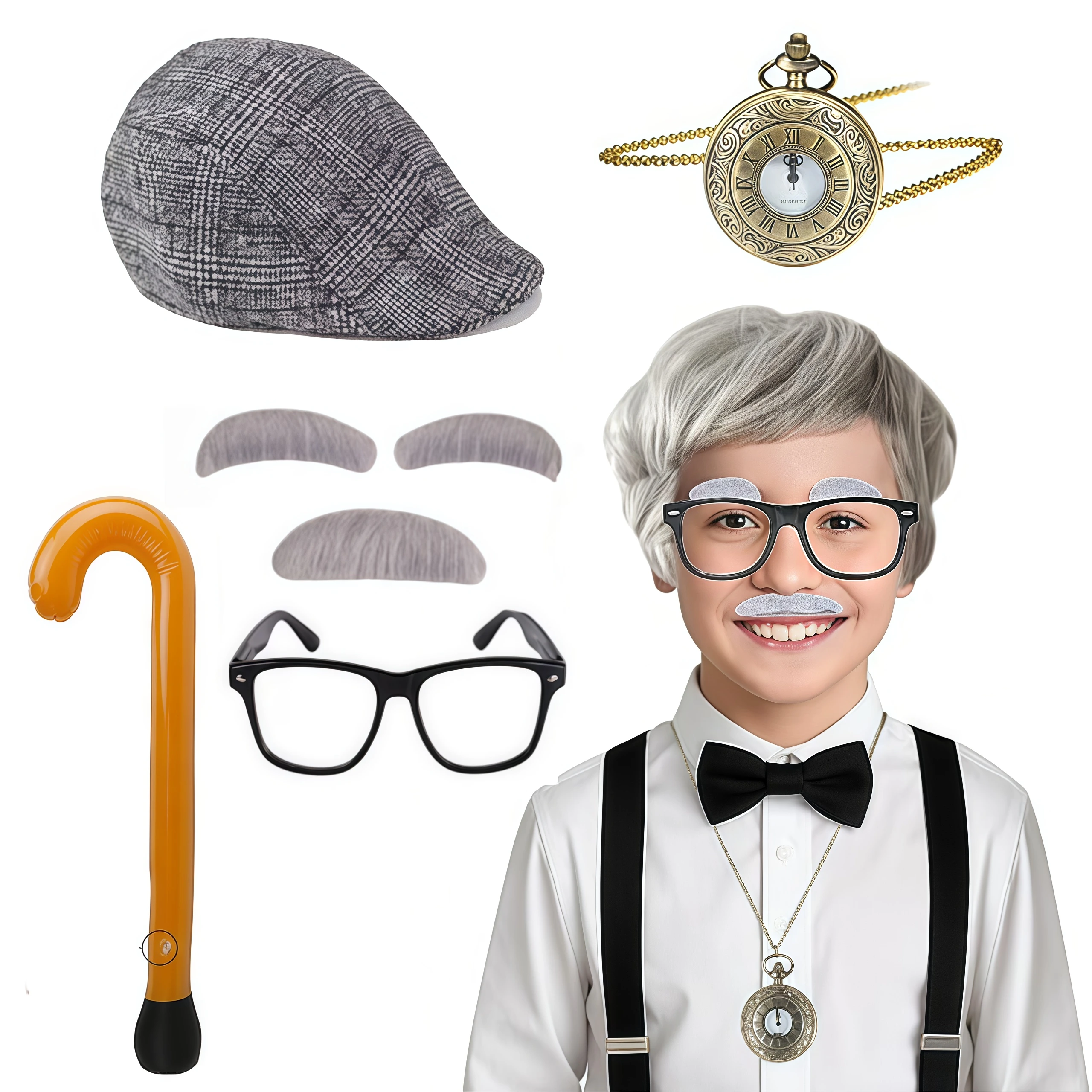 Strój Staruszka dla Dzieci Kostium na 100 Dni Szkoły dla Chłopców Strój Dziadka Akcesoria do Cosplay na Halloween Karnawał Rekwizyty do Przebierania się