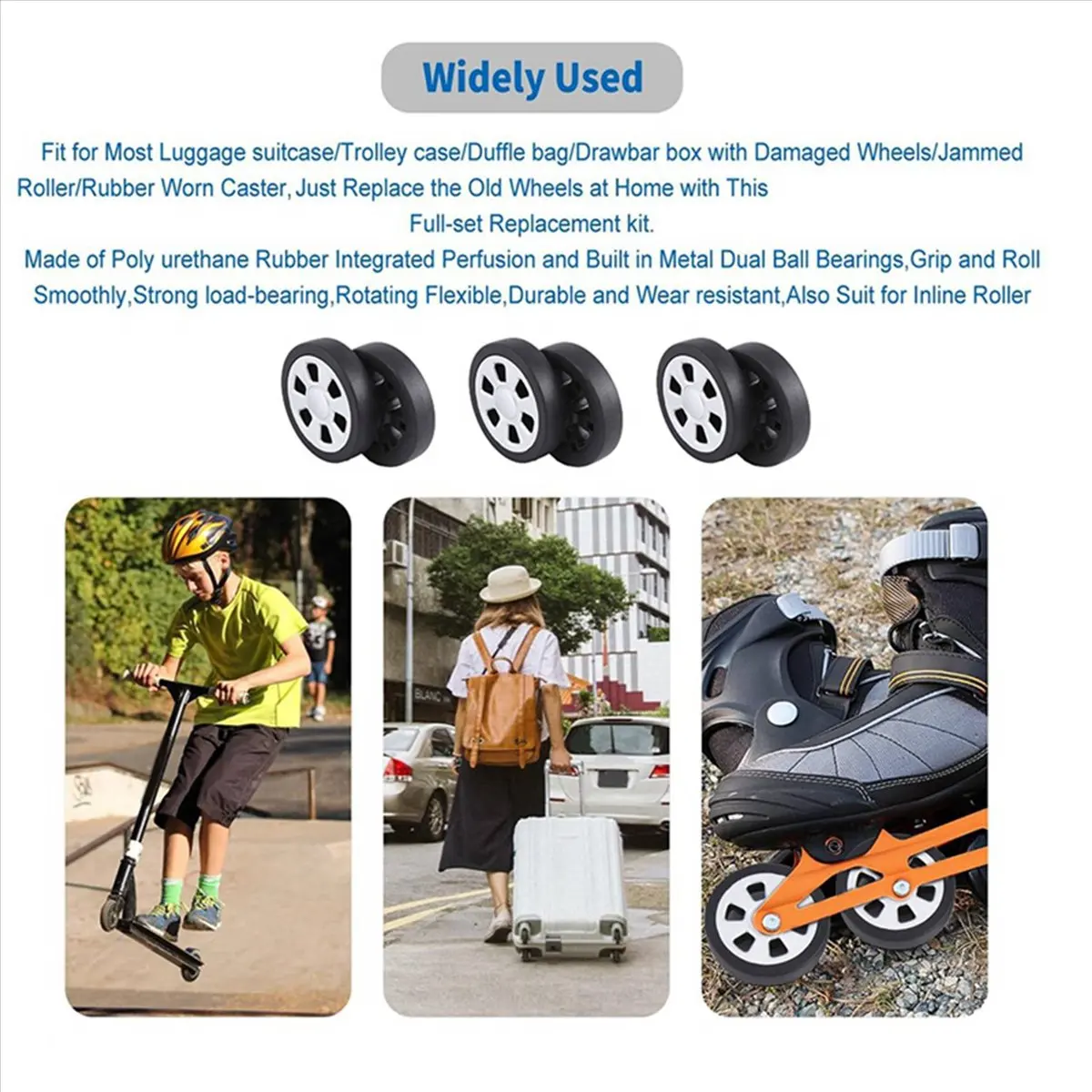 ABQR 55x13 مللي متر مجموعة من 2 عجلات استبدال حقيبة الأمتعة ، حقيبة الأمتعة PU عجلات دوارة محامل إصلاح KitA