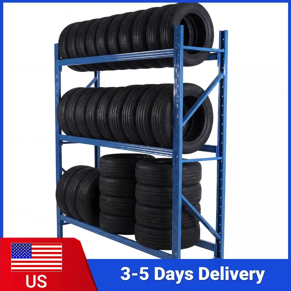 Étagère à pneus de voiture en métal, hauteur réglable, étagère de rangement industrielle à 3 niveaux avec cadre en métal robuste, adaptée aux ateliers de réparation automobile